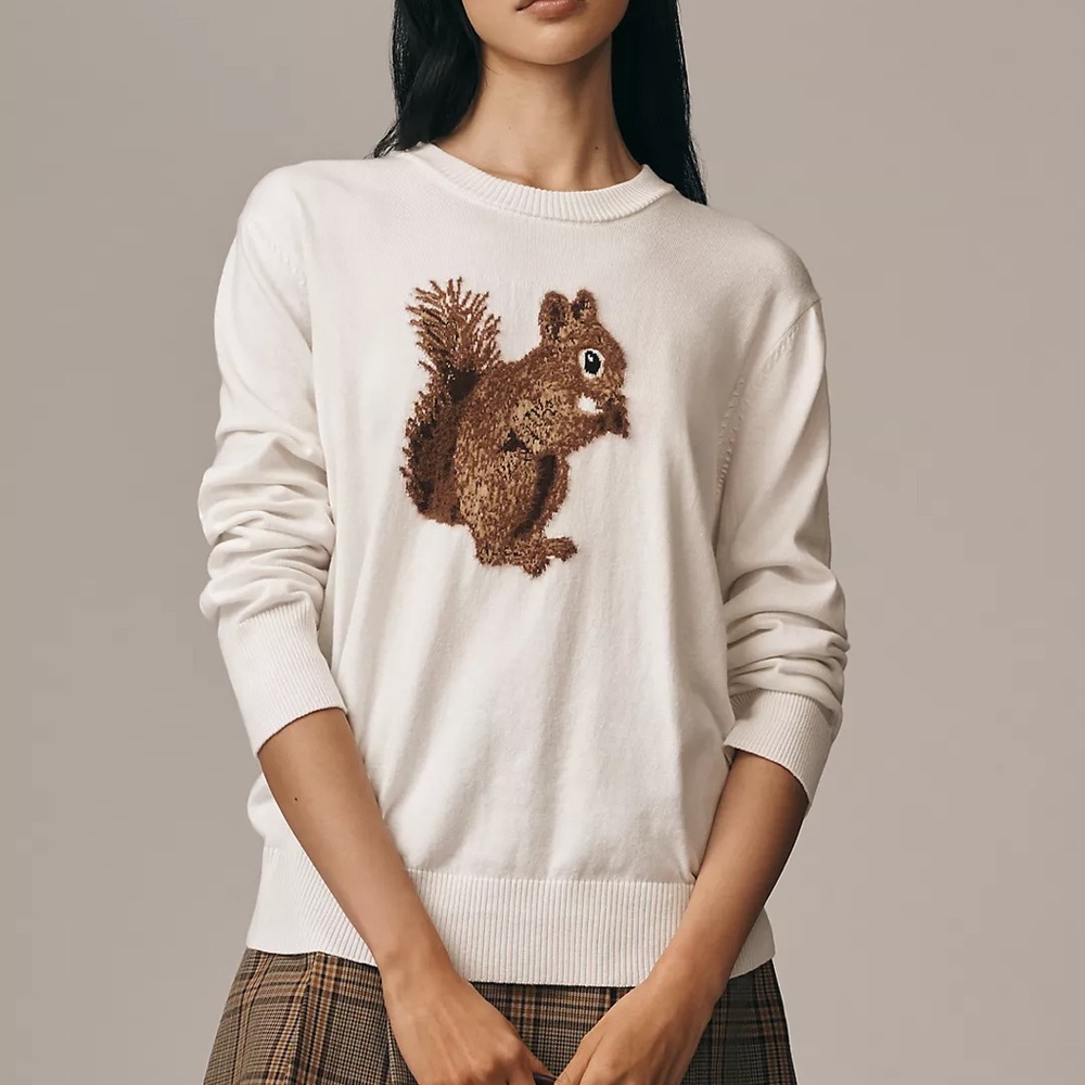 NWT Anthropologie Maeve Textured Icon Sweater Squirrel Size Large